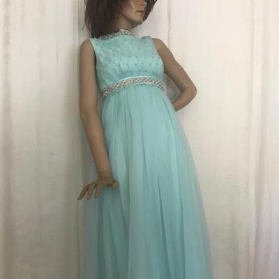 French Blue • Chiffon • Empire Waist • Beaded Accents • Sleeveless • $80