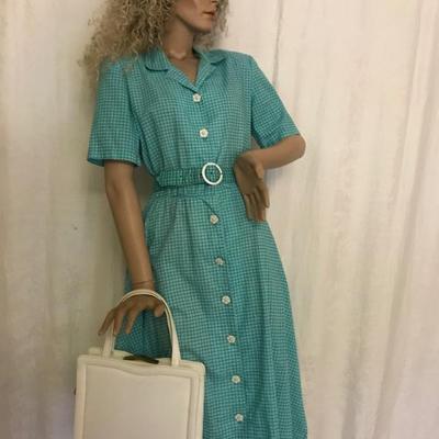 Aqua • ‘Gingham’ • Short Sleeve • Shirtwaist • 28” Waist • $30