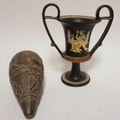 1171	REPRODUCTION ACIENT GREECE POTTERY, DOUBLE HANDLED URN & VASE, URN APPROXIMATELY 10 IN HIGH

