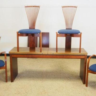 1113	DANISH MAHOGANY TABLE W/4 BENTWOOD FAN BACK CHAIRS, TABLE APPROXIMATELY 67 1/4 IN X 18 1/4 IN X 29 IN HIGH W/2 LEAVES, APPROXIMATELY...