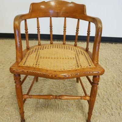 1128	OAK BENTWOOD CANE SEAT CHAIR, BARREL BACK
