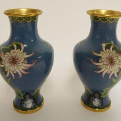1007	PAIR OF CLOISONNE ENAMELED VASES W/IMAGES OF BIRDS & FLOWERS, APPROXIMATELY 9 IN HIGH
