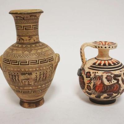 1169	REPRODUCTION ACIENT GREECE POTTERY, VASE & EWER, TALLEST APPROXIMATELY 6 1/2 IN HIGH
