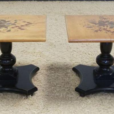 1152	PAIR OF L HITCHCOCK STENCILED DECORATED LAMP TABLES, EACH APPROXIMATELY 20 IN X 20 IN X 16 IN
