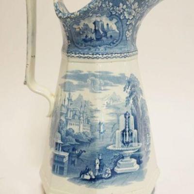 Sale Photo Thumbnail #69: 1069	ANTIQUE BLUE & WHITE TRANSFER PITCHER, APPROXIMATELY 13 IN HIGH
