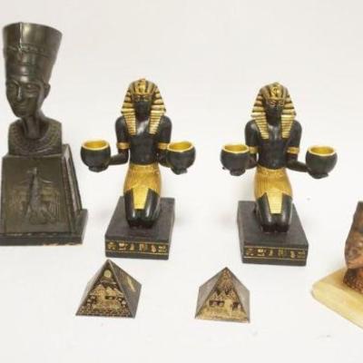 1188	GROUP OF ASSORTED EGYPTIAN STYLE DECORATIVE ITEMS, LARGEST APPROXIMATELY 9 1/2 IN HIGH
