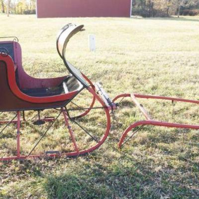 1131	ANTIQUE HORSE DRAWN SLED W/LOUNGE SLED, MADE BY LC GRAVEL CO, SPRING BORO PA, APPROXIMATELY 78 IN X 39 IN X 49 IN HIGH
