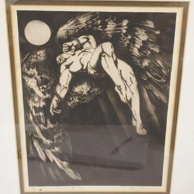 1084	FRAMED SIGNED PRINT PAUL RUSSEL, #4 OF 25 *THE FALL OF ICARUS* APPROXIMATELY 18 IN X 22 IN OVERALL
