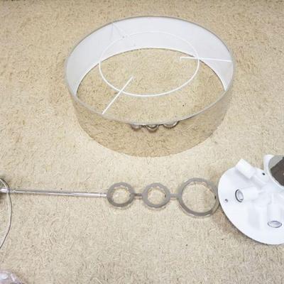 1164	CONTEMPORARY MIDCENTURY MODERN HANGING LAMP, CHROME FINISHED SHADE & CENTER DROP, APPROXIMATELY 28 IN X 44 IN HIGH

