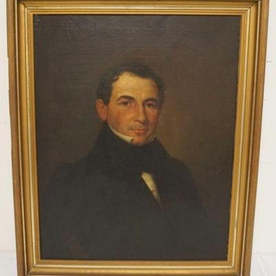1073	ANTIQUE ANCESTOR PORTRAIT PAINTING, APPROXIMATELY 25 1/2 IN X 31 IN OVERALL

