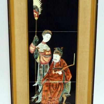 1220	FRAMED TILES W/IMAGES OF ASIAN MAN & WOMAN, APPROXIMATELY 10 IN X 22 IN OVERALL
