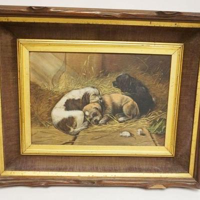 1168	PAINTING ON BOARD OF PUPPIES SLEEPING ON STRAW W/MICE, APPROXIMATELY 18 1/2 IN X 14 1/2 IN
