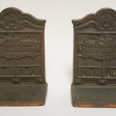 1045	PAIR OF CAST METAL SHAKESPEARE BOOKENDS *MY LIBRARY WAS DUKEDOM LARGE ENOUGH* EACH APPROXIMATELY 5 IN X 3 IN X 7 IN HIGH
