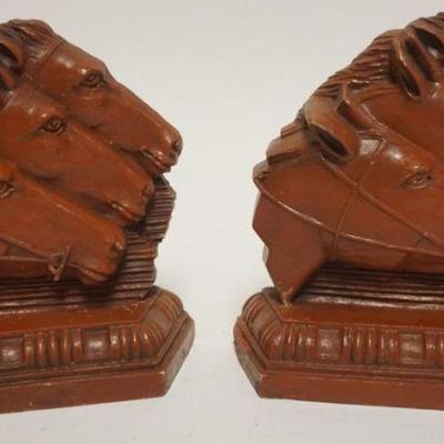 1052	PAIR OF CHALK HORSE HEAD BOOKENDS, APPROXIMATELY 7 IN X 3 IN X 7 IN HIGH
