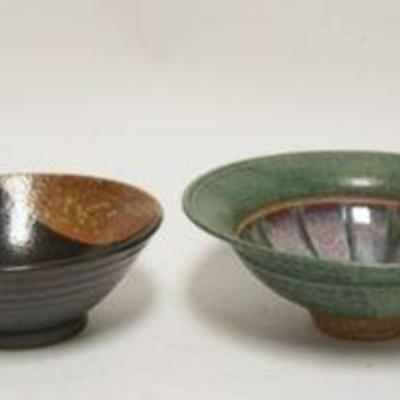 1244	GROUP OF ASSORTED ART POTTERY BOWLS AND JARDINEER, JARDINEER APPROXIMATELY 8 IN X 7 IN H, SOME ARTIST SIGNED
