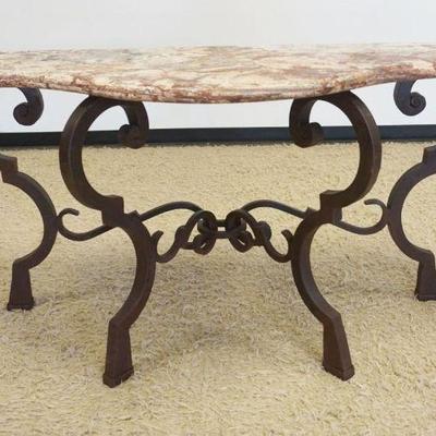 1117	FANCY WROUGHT IRON BASE CONSOLE TABLE W/STONE TOP, APPROXIMATEL 58 IN X 24 IN X 33 IN HIGH
