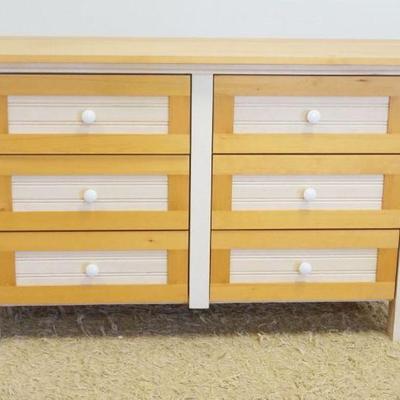 1110	PINE 6 DRAWER CHEST W/REEDED COLUMNS & IVORY COLORED DRAWER FRONTS, APPROXIMATELY 19 1/2 IN X 50 IN X 30 IN HIGH
