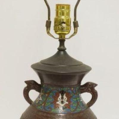 1026	BRONZE CLOISONNE TABLE LAMP, APPROXIMATELY 28 IN OVERALL
