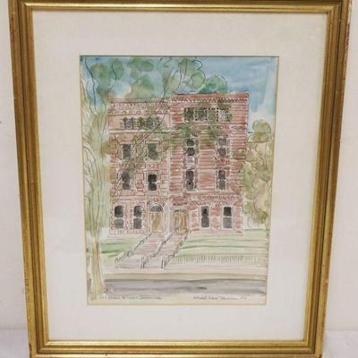 1089	ELIZABETH VACHER BOORAEM SIGNED & DATED WATERCOLOR PAINTING *GREEN STREET BROWNSTONES* FRAMED, APPROXIMATELY 16 IN X 20 IN OVERALL
