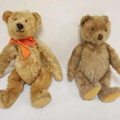1265	VINTAGE TOY TEDDY BEARS, MOVABLE ARMS & HEAD, GLASS EYES, TALLEST APPROXIMATELY 12 IN

