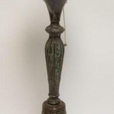 1002	ANTIQUE FLOOR STANDING ASHTRAY IN THE FORM OF A LIGHT HOUSE W/INTERIOR LIT SLAG GLASS PANELS AT TOP & BOTTOM, CENTER COLUMN...