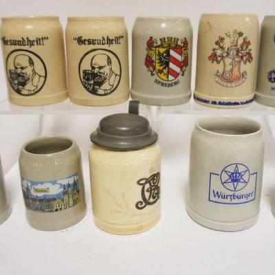 1206	GROUP OF 10 VINTAGE GERMAN STEINS/MUGS, LARGEST APPROXIMATELY 5 1/4 IN HIGH
