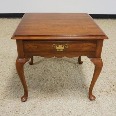 1157	VIRGINIA GALLERIES BLACK CHERRY STAND/LAMP TABLE, ONE DRAWER, WEAR TO FINISH, APPROXIMATELY 24 IN SQUARE X 22 IN HIGH
