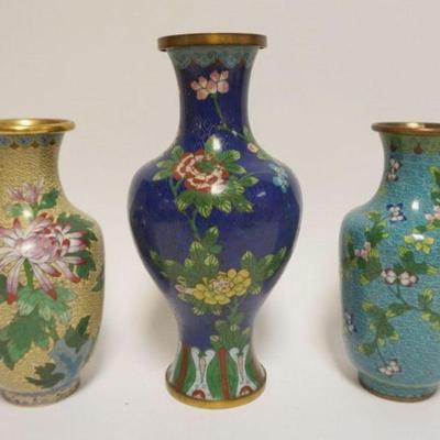 Sale Photo Thumbnail #21: 1021	CLOISONNE ENAMELED GROUP OF ASSORTED VASES EACH W/IMAGES OF FLOWERS ON BRANCHES, TALLEST APPROXIMATELY 11 3/4 IN
