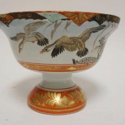 Sale Photo Thumbnail #34: 1034	ASIAN PORCELAIN COMPOTE W/IMAGES OF BIRDS ALL AROUND, LOSS TO TOP INSIDE EDGE & HAIRLINE, APPROXIMATELY 7 IN X 5 1/4 IN HIGH
