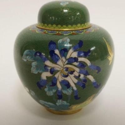 1008	CLOISONNE ENAMELED COVERED URN W/IMAGES OF FLOWERS & BIRDS, APPROXIMATELY 6 IN HIGH
