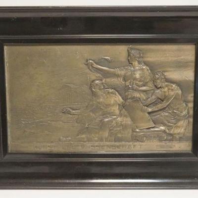 1096	FRAMED REPOUSSE BRONZE PLAQUE *ART AND SCIENCE*, APPROXIMATELY 24 IN X 16 1/2 IN OVERALL
