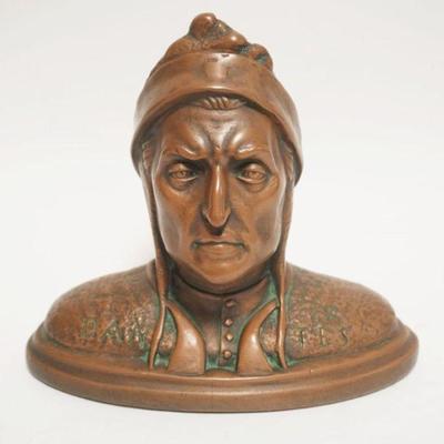 1066	BRONZE WRAPPED BUST OF DONTE ALIGHIERE, APPROXIMATELY 10 IN X 4 3/4 IN X 9 IN HIGH
