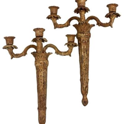PAIR CAST IRON RUSTIC CANDLE SCONCES