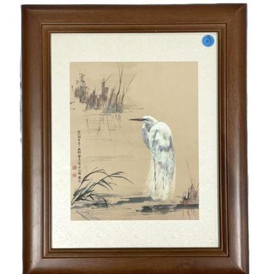 CHING LEVY SAVANNAH GA ORIGINAL WATERCOLOR EGRET