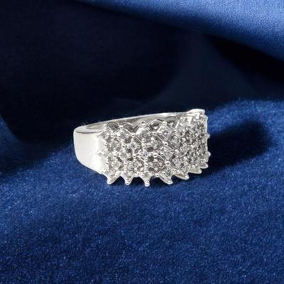 18k WHITE GOLD MULTI ROW DIAMOND RING sz 6