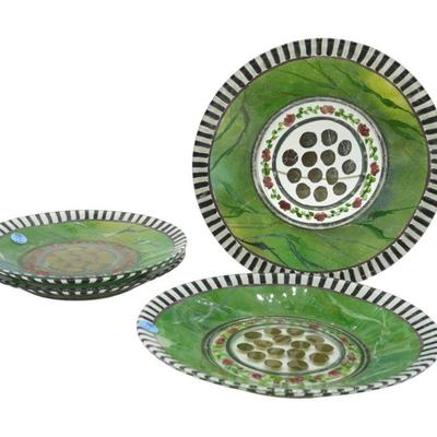 MACKENZIE CHILDS HAND PAINTED RICHARD & VICTORIA GLASS PLATES - 4 PIECES