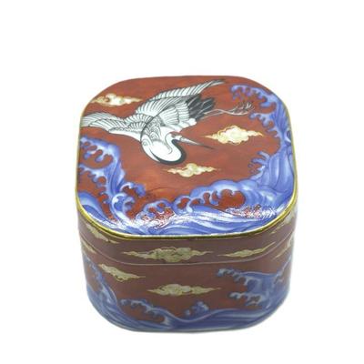 JAPANESE PORCELAIN TAKAHASHI CRANE & WAVE BOX