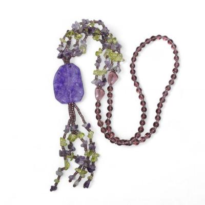FIRE & ICE QUARTZ, PERIDOT & AMETHYST NECKLACE