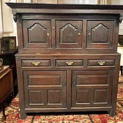 ANTIQUE 1753 ENGLISH OAK PRESS CUPBOARD