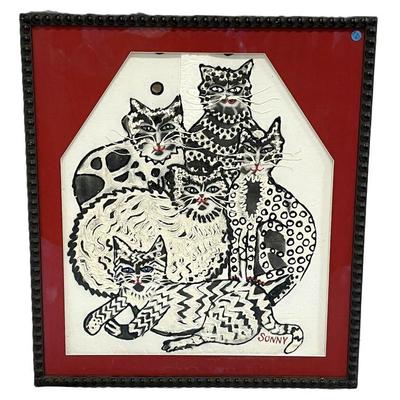 MIXED MEDIA CAT PAINTING SUNNY