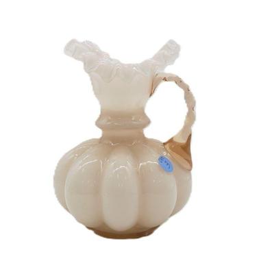 VINTAGE FENTON ROSE OVERLAY MELON RIBBED PITCHER