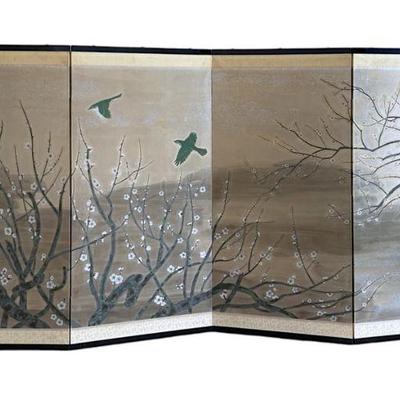 JAPANESE BYOBU 4 PANEL SCREEN CHERRY BLOSSOMS