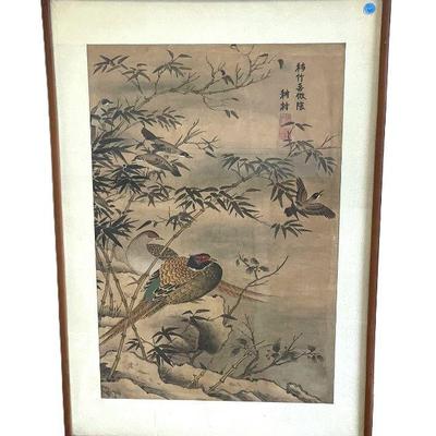 ORIGINAL JAPANESE GREEN PHEASANT PAINTING