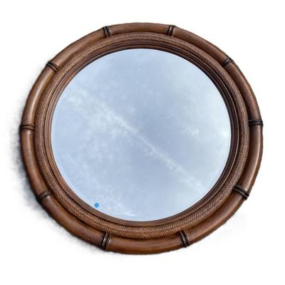 FAUX BAMBOO & RATTAN BEVELED ROUND MIRROR