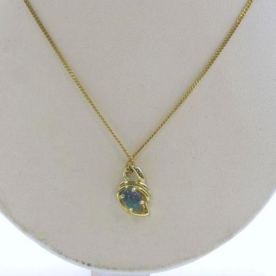 14K JELLY OPAL PENDANT AND 14K CHAIN