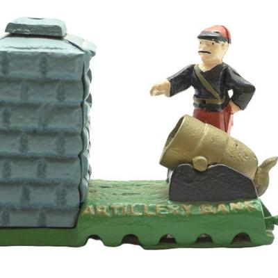 VINTAGE CAST IRON ARTILLERY MECHANICAL BANK