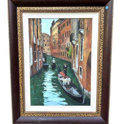 ORIGINAL OIL ON CANVAS GONDOLA VENICE CANAL