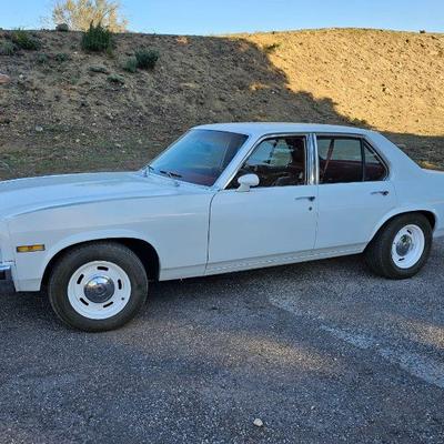 1976 Chevy Nova - Concours Model - 4 Door - Small Block 400hp Engine - White - Red Interior. Runs Great !