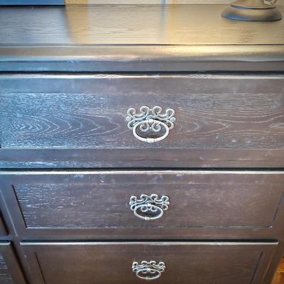 Six-drawer black dresser