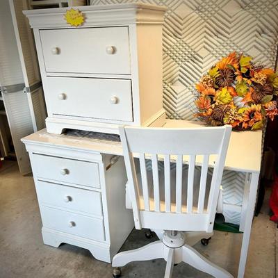 White desk, office, and nightstand